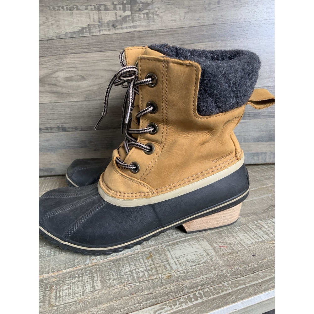 Sorel Slimpack Lace II Duck Boots Womens 9 NL2348-286 Elk Black Unique Heel - Picture 2 of 8